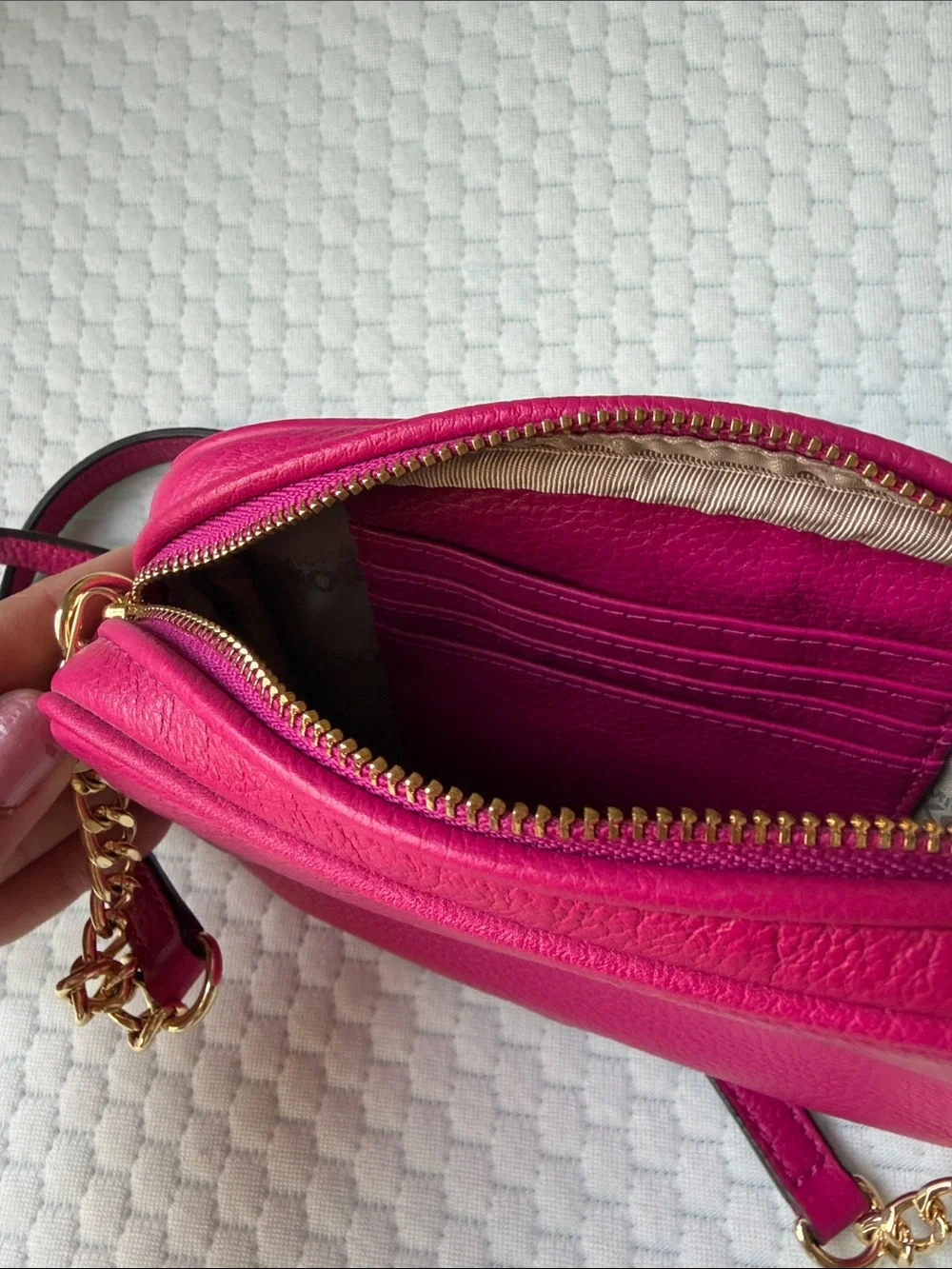 Michael Kors Fuchsia Leather Crossbody with Gold-Tone Chain